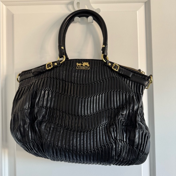 Coach Handbags - EUC Coach Black Pleated Leather Sophia Madison Satchel